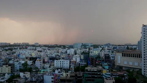 Thunder Lightning Strike Dark Clouds Over Hyderabad City India Stock Footage 170245815