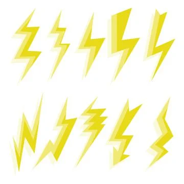 Thunder or lightning icons in flat style. Set of vector images. Stock Illustration