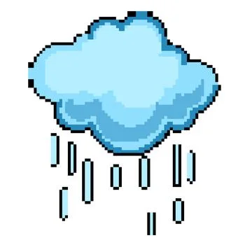 Thunder rain cloud pixel art vector illustration Stock Illustration