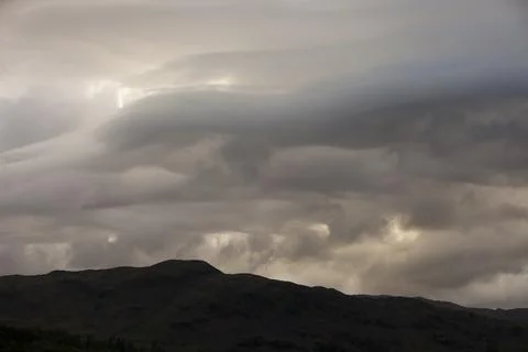 Thunder storm clouds over the Lake District mountains, Cumbria, UK Stock Photos
