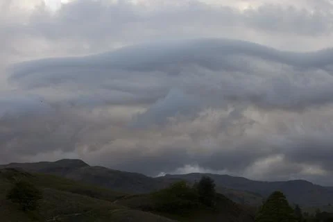 Thunder storm clouds over the Lake District mountains, Cumbria, UK 스톡 사진