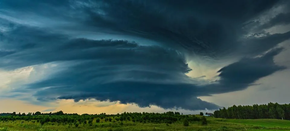 Thunder storm clouds with supercell wall cloud, summer, Lithuania Stock Photos