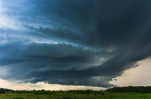 Thunder storm clouds with supercell wall cloud, summer, Lithuania Stock Photos