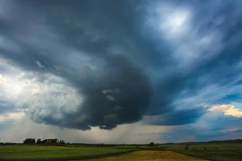 Thunder storm clouds with supercell wall cloud, summer, Lithuania Stock Photos