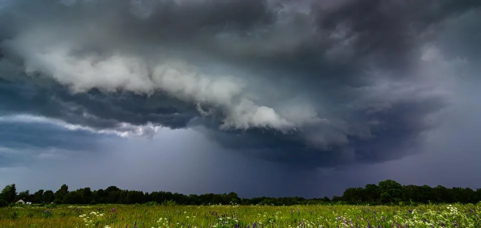 Thunder storm clouds with supercell wall cloud, summer, Lithuania Stock Photos