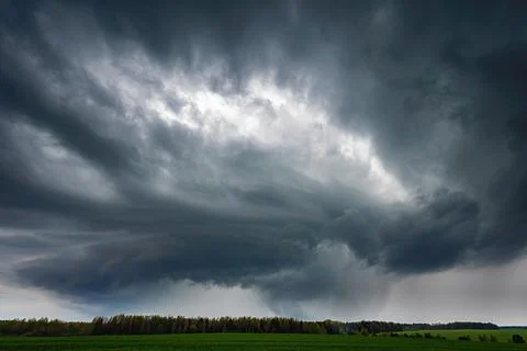 Thunder storm clouds with supercell wall cloud, summer, Lithuania Stock Photos