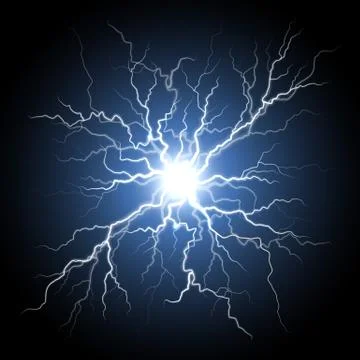 Thunder storm flash light lightning on black background Stock Illustration