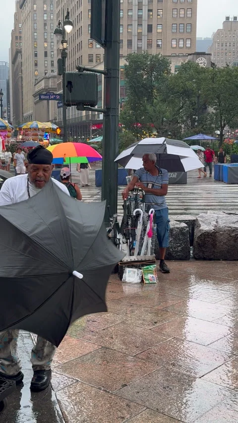 Thunder storm hits in Herald Square on late afternoon in New York City. Stock Footage 314127731