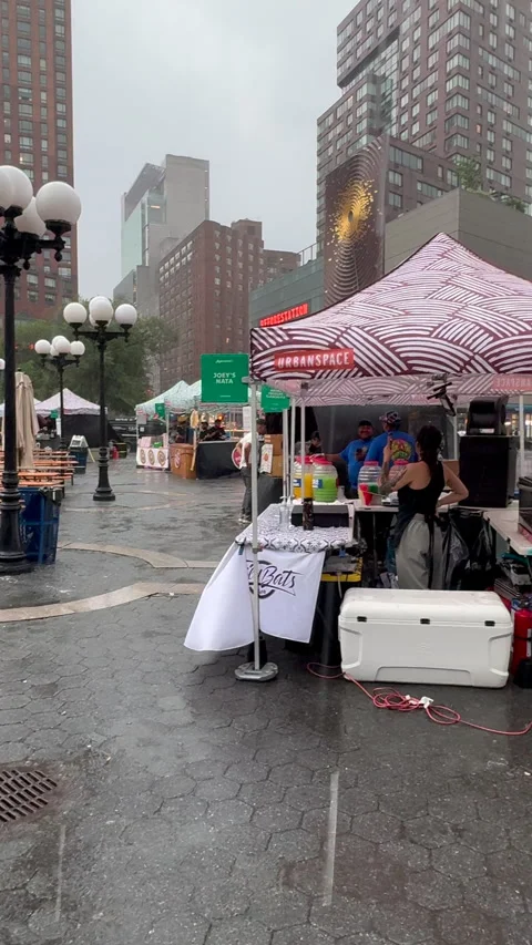 Thunder storm hits in Union Square on late afternoon in New York City. Stock Footage 314138650