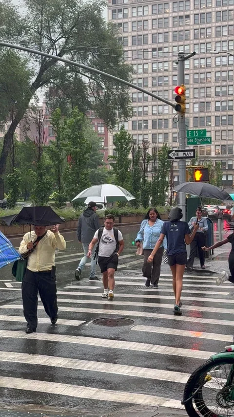 Thunder storm hits in Union Square on late afternoon in New York City. Vídeo Stock 314150278
