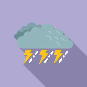 Thunder storm icon flat vector. Cloudy weather Stock Illustration