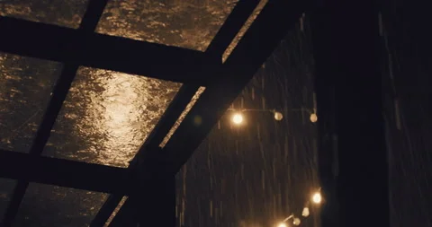 Thunder storm with with lightning at night from window on backyard Video stock 223645460