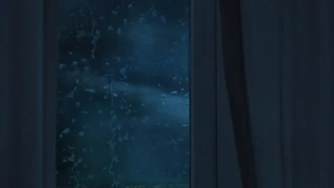 Thunder storm outside window with lightning strike rain and gale force winds Stock Footage 135641997