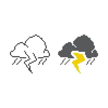 Thunder storm with rain. Pixel art icon vector illustration Stock Illustration