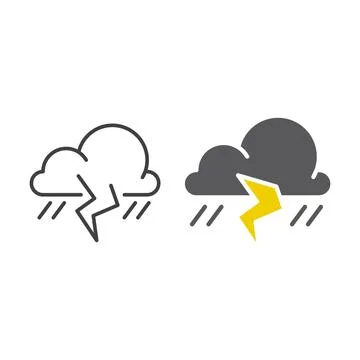 Thunder storm with rain. Vector icon template Stock Illustration