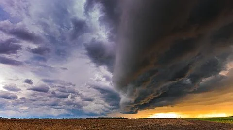 Thunder storm with shelf cloud, summer, Lithuania Stock Photos
