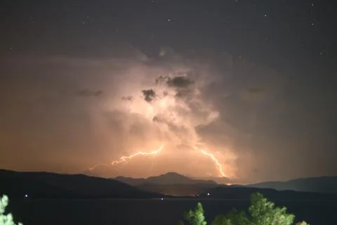 Thunder Strike over Mountains and Sea Marmaris Turkey Stock Photos