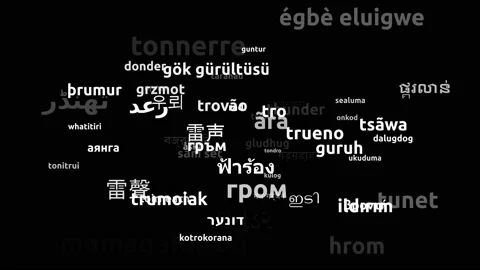 Thunder Translated in 64 Worldwide Languages Endless Looping 3d Zooming Wordc Stock Footage 145194905