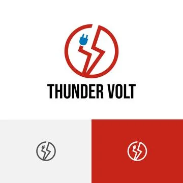Thunder Volt Electricity Power Plug Circle Line Logo Stock Illustration