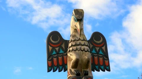 Thunderbird Totem Pole, Aboriginal Native American Decorative Art Symbol, BC Stock Footage 83616057