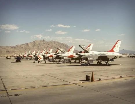 Thunderbirds F-16 Aircraft at Nellis AFB Stock Photos