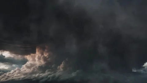 Thunderbolt and storm inside a dark tornado clouds Stock Footage 291013673