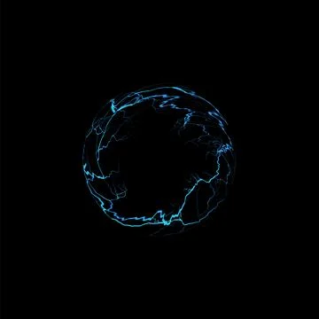 Thunderbolt blue bolt lightning circle effect, vector ring electric discharge Stock Illustration