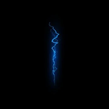 Thunderbolt blue lightning effect on black background, glowing energy beam Stock Illustration