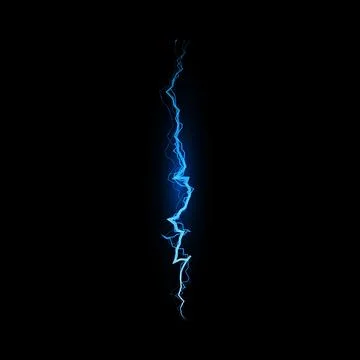 Thunderbolt blue lightning effect on black background, glowing energy beam Stock Illustration