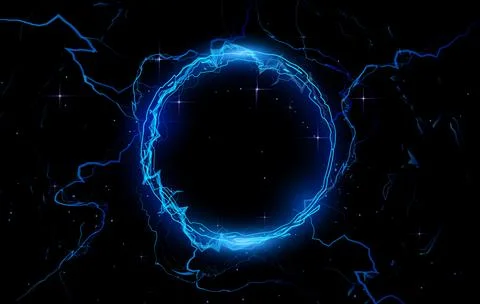 Thunderbolt blue lightning round effect with glow and shine vector on black 스톡 일러스트