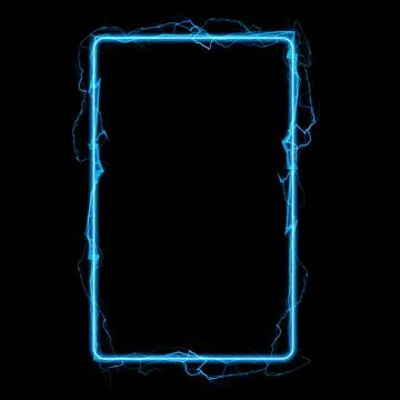 Thunderbolt blue lightning spark effect vector rectangle frame on black, bolt 스톡 일러스트