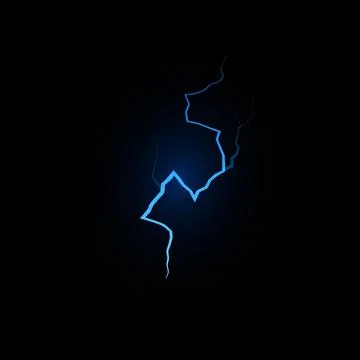 Thunderbolt blue lightning vector effect black background, energy glow beam 스톡 일러스트