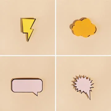 Thunderbolt cloud explosion rectangular speech bubbles beige background Foto stock