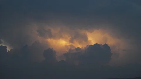 Thunderbolt lightning behind dark cloud, anger of nature, fire in the sky Stock Footage 100969491
