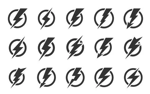 Thunderbolt lightning dander power circle icon set Stock Illustration