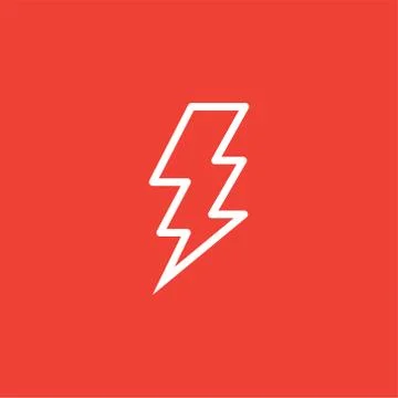 Thunderbolt Line Icon On Red Background. Red Flat Style Vector Illustration Stock Illustration