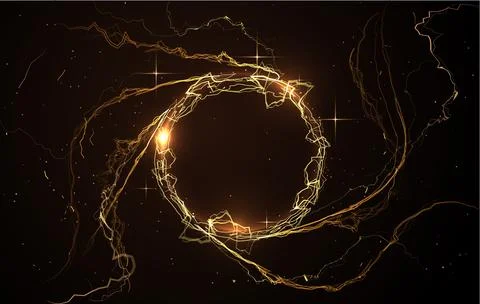 Thunderbolt orange lightning round vector effect with glow and shine on black Stock Illustration