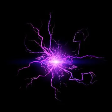 Thunderbolt purple fireball lightning effect on black, glowing energy ball Stock Illustration