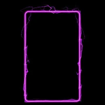 Thunderbolt purple lightning spark effect vector rectangle frame on black, bolt Stock Illustration