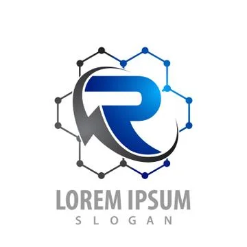 Thunderbolt tech with letter R concept design. Symbol graphic template elemen Stock Illustration