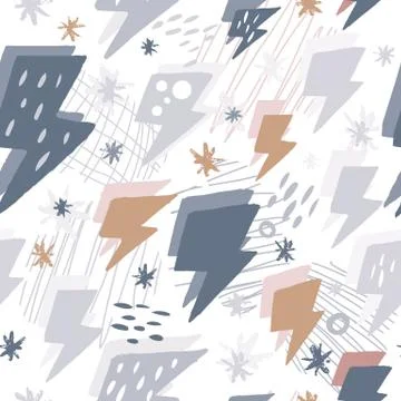 Thunderbolt wallpaper.Hand drawn doodle thunder backdrop in Scandinavian styl Stock Illustration