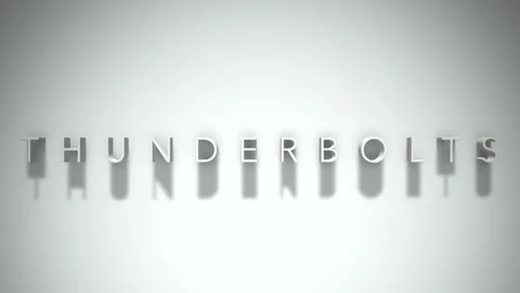 Thunderbolts 3D title animation white text on a white background Stock Footage 299646765