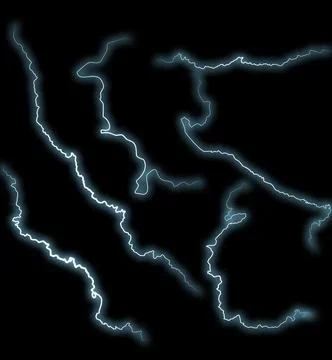 Thunderbolts. Different lightning discharges for design. A collage of lightni Stock Photos
