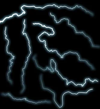 Thunderbolts. Different lightning discharges for design. A collage of lightni Stock Photos