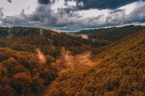 Thundercloud over forest in autumn Stock Photos