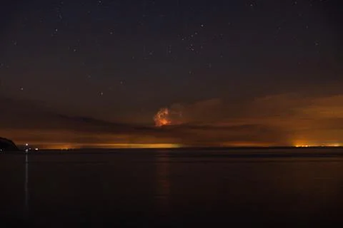 Thunderclouds at night with lightning Stock Photos