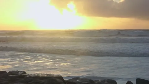 Thunderous Ocean Waves Crash Onto Wild Seaside After a Storm at Sunset Stock Footage 341684010