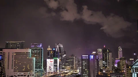 Thunders over City Skyline at Night Stock Footage 98499062