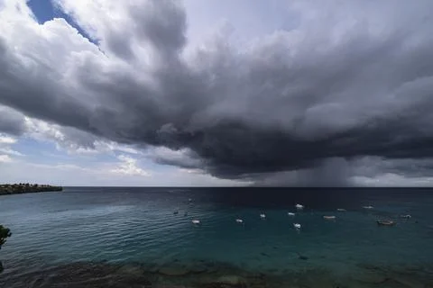 Thundershower scenery with growing clouds in the Caribbean Stock Photos