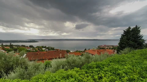 Thunderstorm and cloudscape above sea bay in daylight. Timelapse. Video stock 41137756